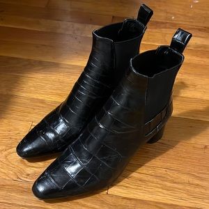 ZARA Black Croc Embossed Ankle Boots Heeled